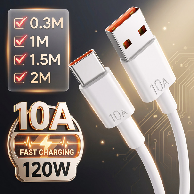 Huawei Xiaomi Samsung 120W 10A Fast Charging USB Type C Cable Charger Lead Cord