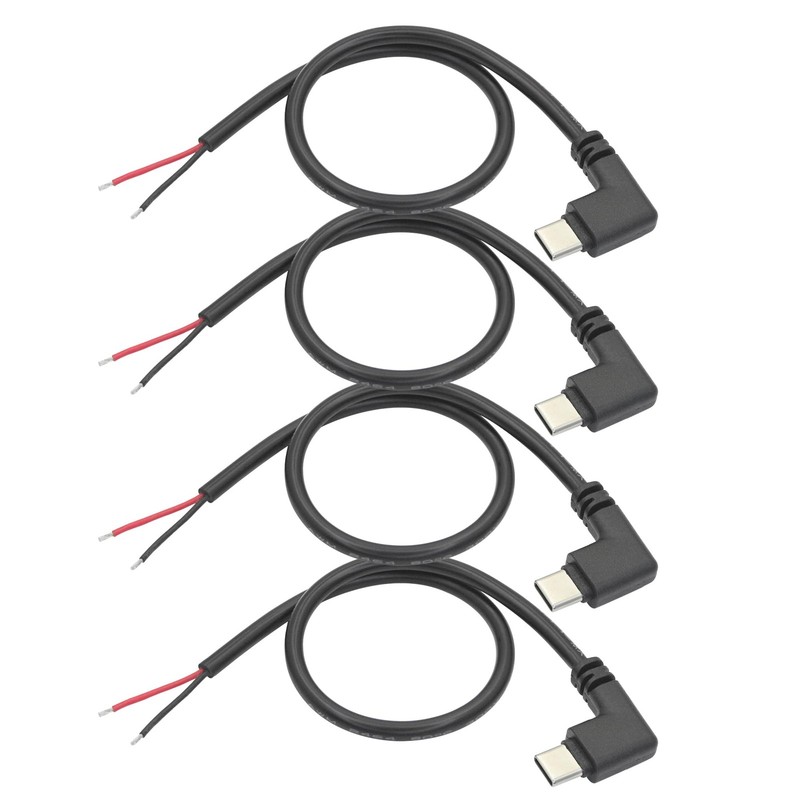 4Pcs 90 Degree Right Angle USB C Male To 2 Pin Bare Wire Pigtail 10 In