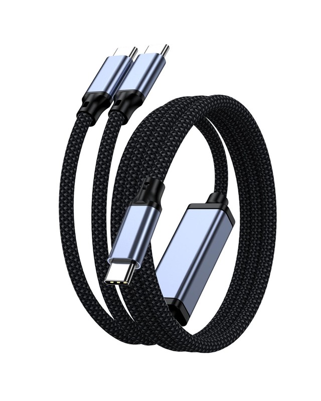 2-in-1 USB-C to dual data cable, 4 feet, maximum 4FT, Blue-gray