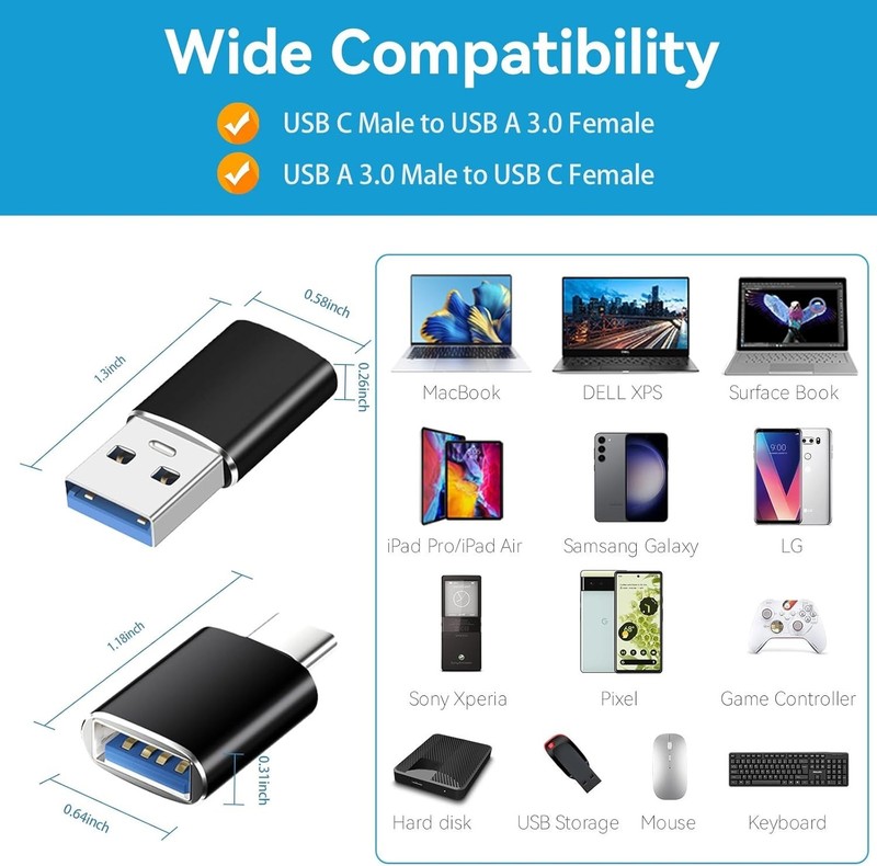 USB to USB C Adapter 3*Type C Female to A Male & 3*USB-C Male to USB Female-6 Pk gallery