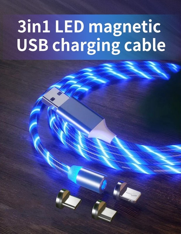 3 in 1 LED Fast Charging Cable Adapter For iPhone Micro USB Type C Charger Cord