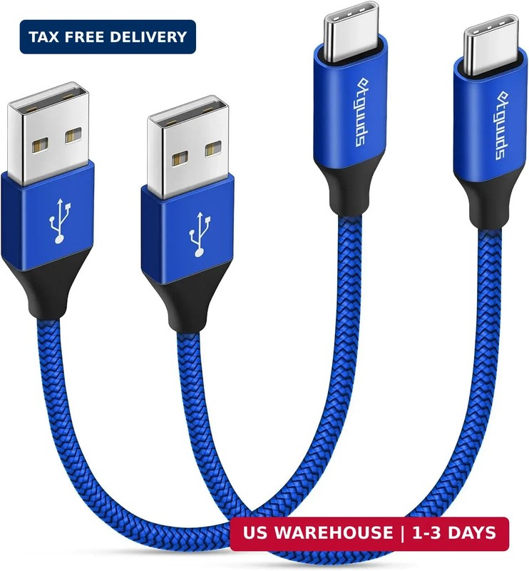 etguuds USB to USB C Cable 0.5ft, 2-Pack Short USB A to Type C Charger Cord Fast