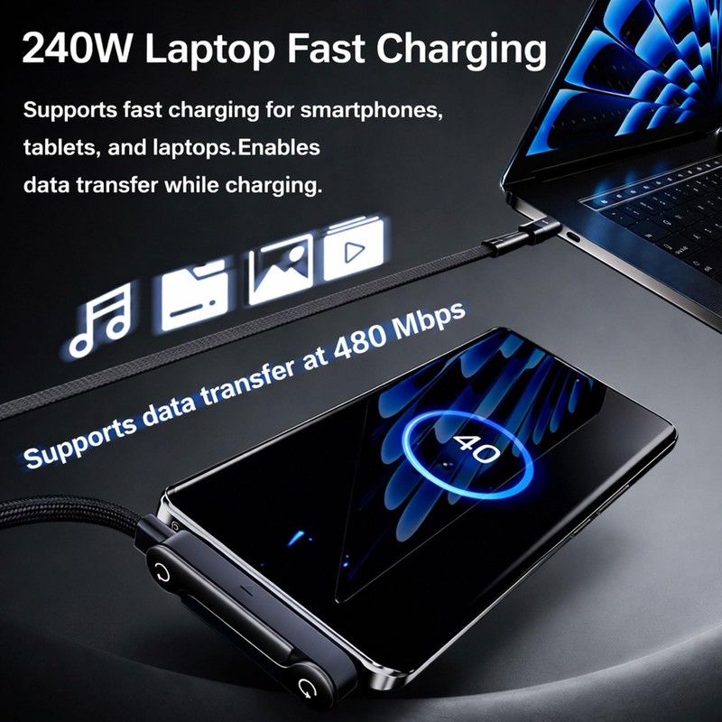 Antusckon Invisible Holder Charger Cable with Stand, 240w Super Fast black gallery
