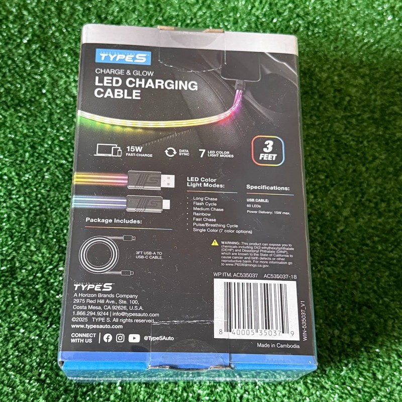 TYPE S Charge & Glow 3FT USB-A to USB-C Charging Cable with LED Glow NEW gallery