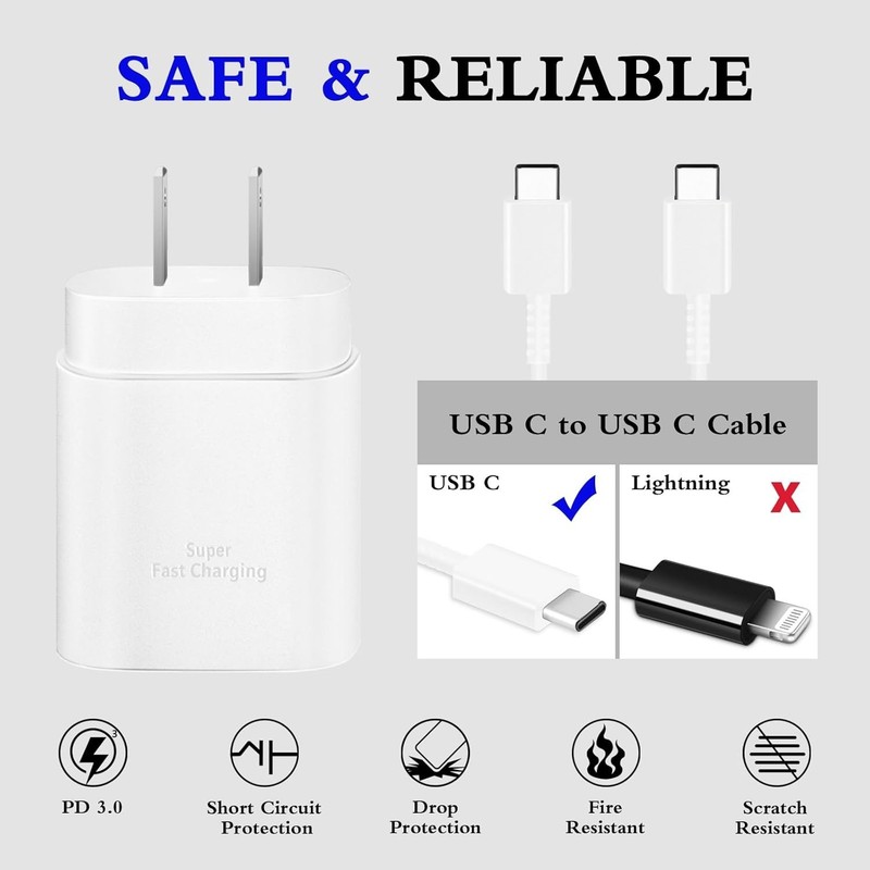 NEW2Pack 25W USB C Fast Charger Block+6ft Cable Samsung Galaxy iPhoneS24 S23 S22 gallery