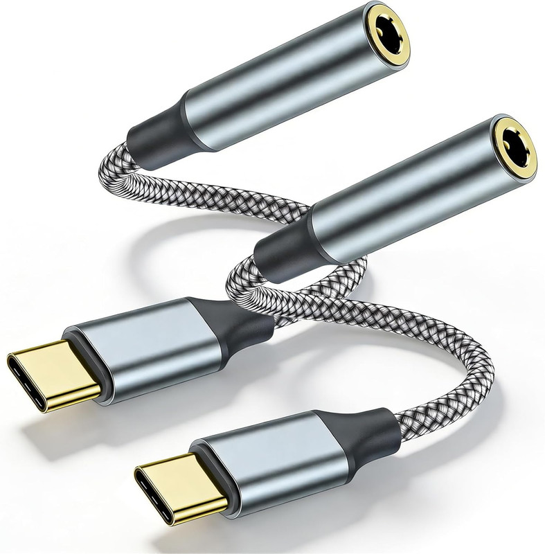 Usb C To 3.5mm Aux To Usb C Adapte(2 Pack), Usb C To Aux Adapter Type C Hi-Fi Us