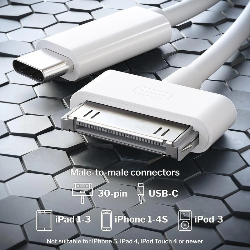 Kabeldirekt 30-Pin to USB C Adapter Cable for Iphone 4S/4/3G/3/1, Ipad 3/2/1, Ip gallery