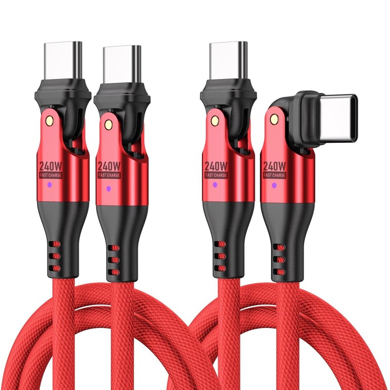240W USB C to USB C Cable USBC to Dual Head 180° Rotation High Speed USBC Fas...
