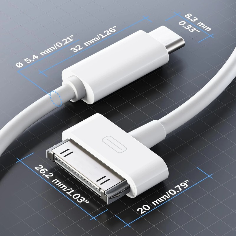 Kabeldirekt 30-Pin to USB C Adapter Cable for Iphone 4S/4/3G/3/1, Ipad 3/2/1, Ip gallery