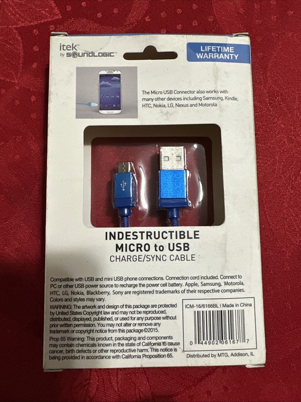 Itek Indestructible Micro to USB Charge Sync Cable 4 Ft Nylon Braided Blue gallery