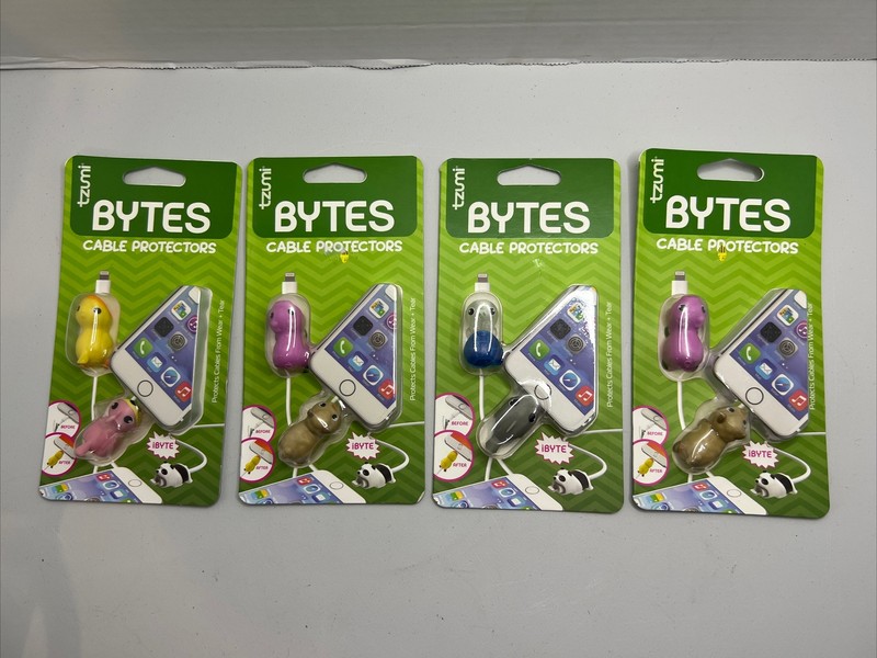 Lot 4 Packs Tzumi Cord Bytes Cable Protectors Turtle/shark 2 Pig/sheep Duck/bird