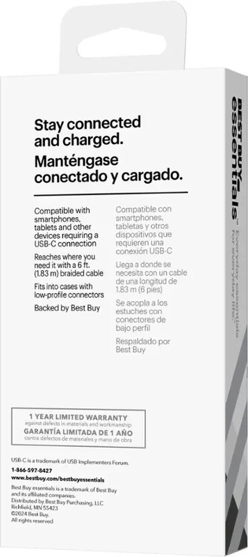 Best Buy essentials- 5′ USB-C to USB-C Charge-and-Sync Cable – Black