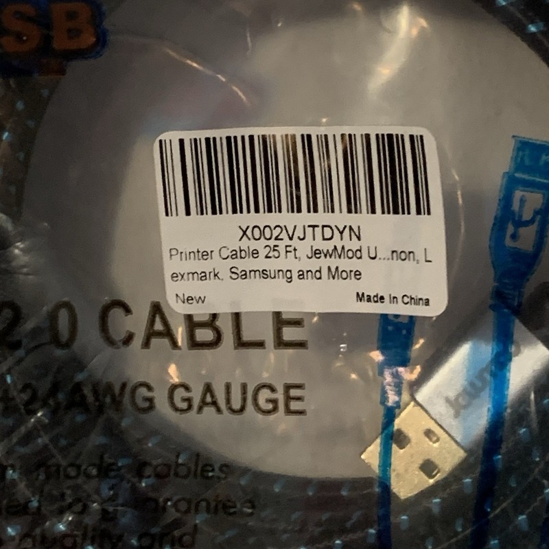 JewMod USB 2.0 Printer Cable 25 feet USB Type A to B Male Cord High Speed gallery