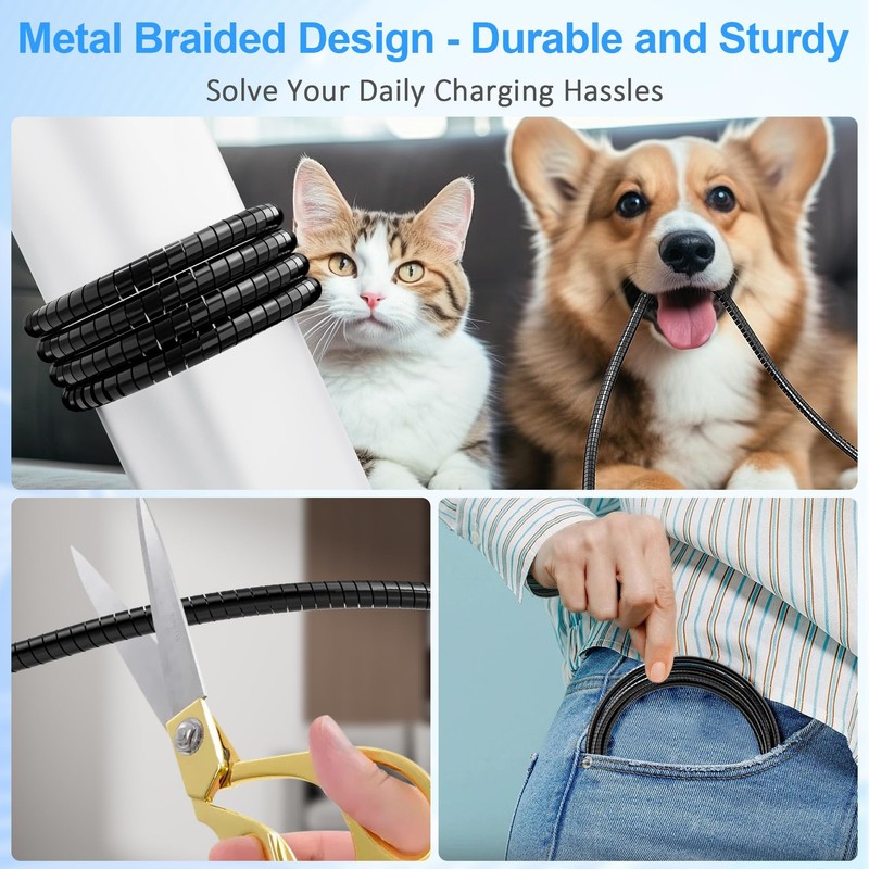 13FT USB C to USB C Cable, Cat/Dog Chew Proof Charger Cord, Long Metal Braide... gallery