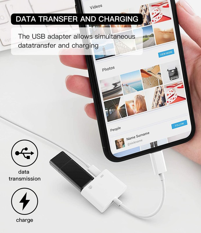 [Plug&Play] Portable USB Camera Adapter for iPhone 13 12 11 OTG w/Charging Port gallery