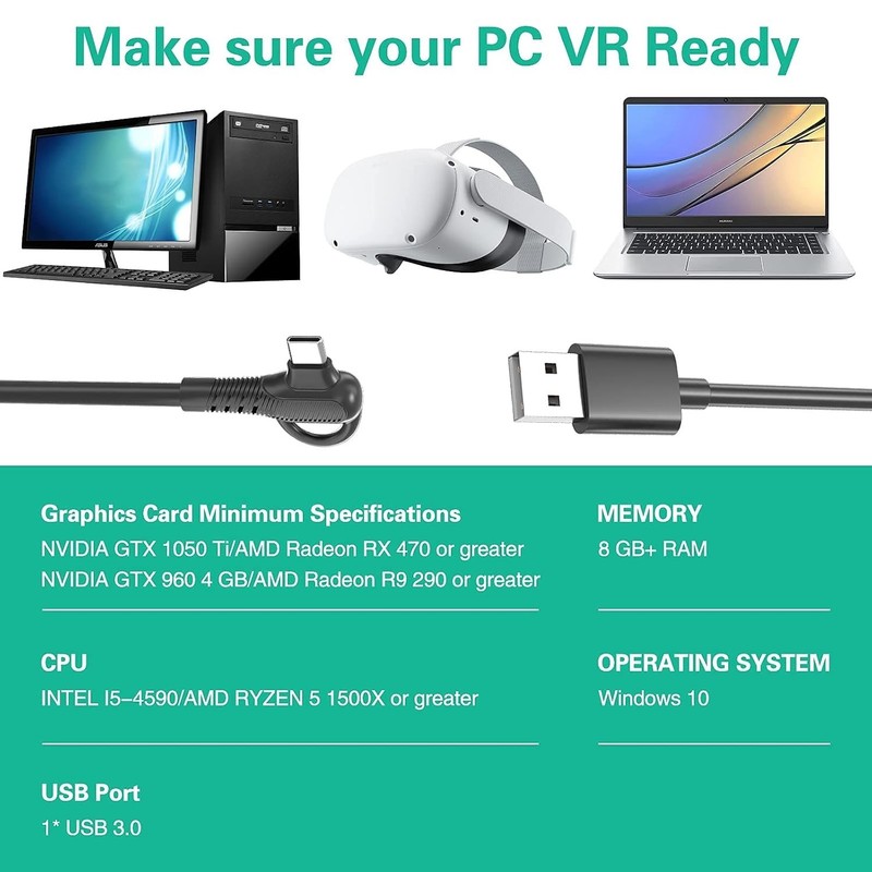 16.4Ft USB C VR Link Cable for Quest 2/3 - Fast Charging & High-Speed Data gallery