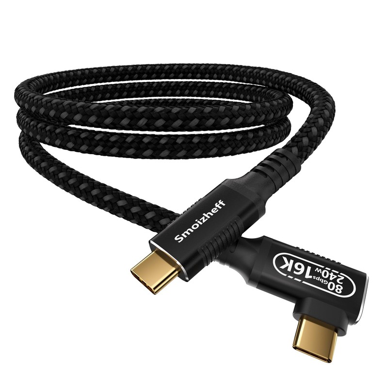 USB C Cable 3.3ft 1m 90 Degree Right Angle USB 5.0 80Gbps 240W 16K Dual 8K