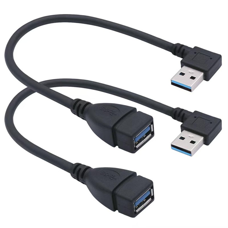 2 PACK 90 Degree Left and Right Angle USB 3.0 male to female extension cable ...