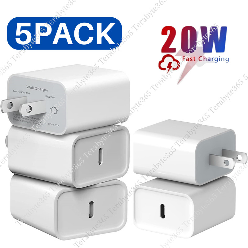 5Pack USB C Fast Charger Power Adapter 20W PD Block For iPhone 15 14 8 7 XR iPad