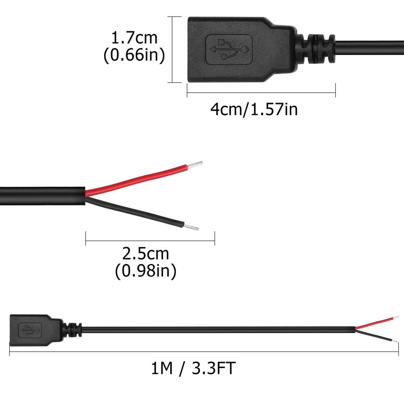 5 PCS USB A 2.0 Female 2 Pin Bare Wire Open End Extension Cable Repair DIY gallery