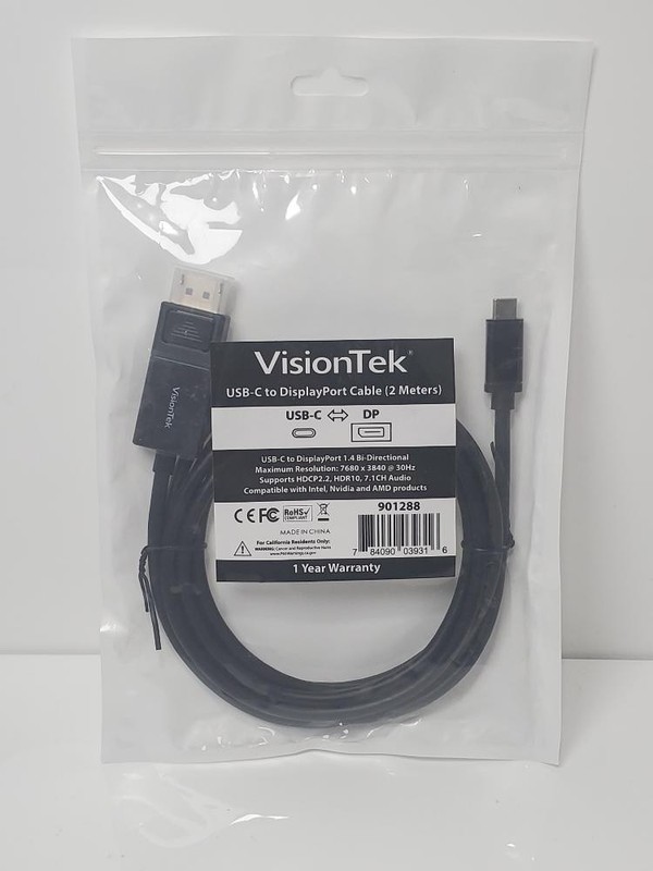 VisionTek USB C to DisplayPort 1.4 Cable 2M Bi Directional Active 901288