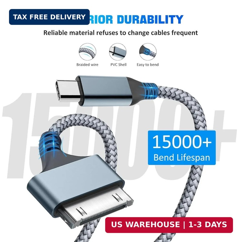 30 Pin to USB C Adapter Ipod Charger Nylon Braided Fast Charging Data Cord Next. gallery