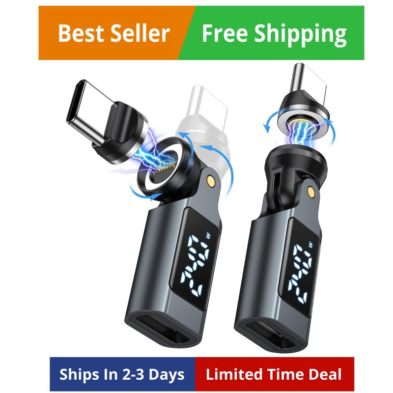 USB C Magnetic Adapter PD 240W2Pack, 9PIN USB C 90 Degree Adapter with LED Di…