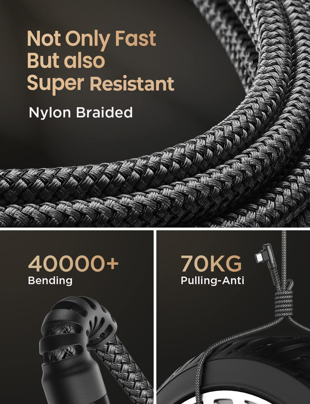 2-Pack 6.6Ft Type C Fast Charge Cable, Right Angle, Nylon Braided, Compatible De gallery