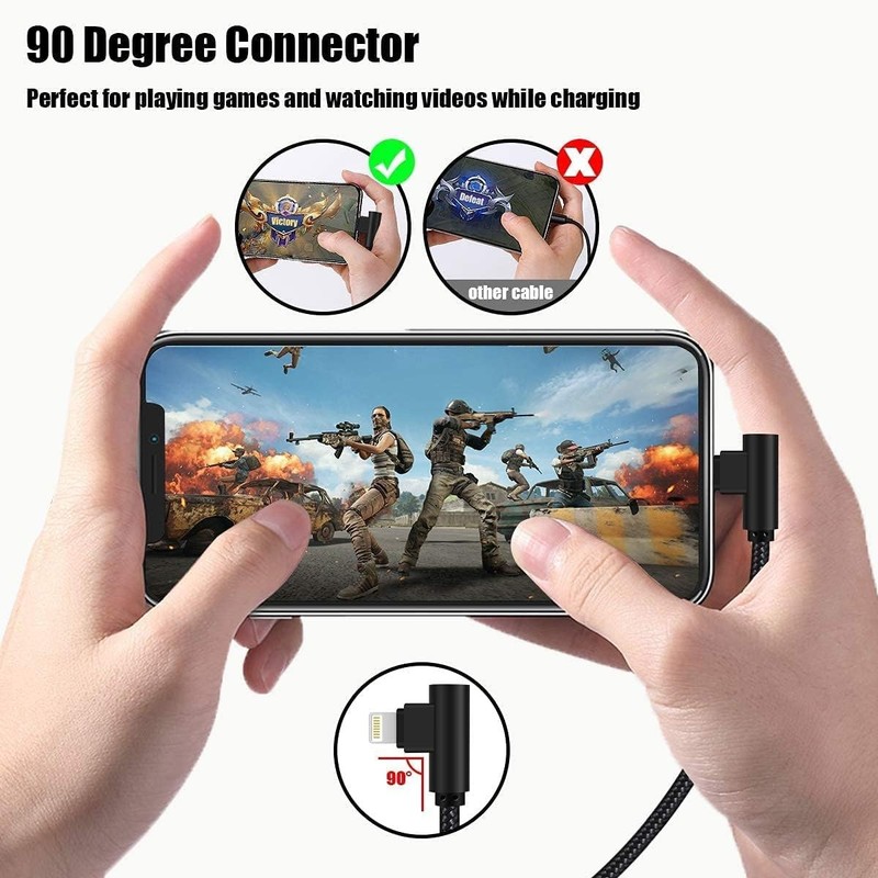 iPhone Charger 1ft 90 Degree 2 Pack MFi Certified Elbow Short Lightning Black gallery