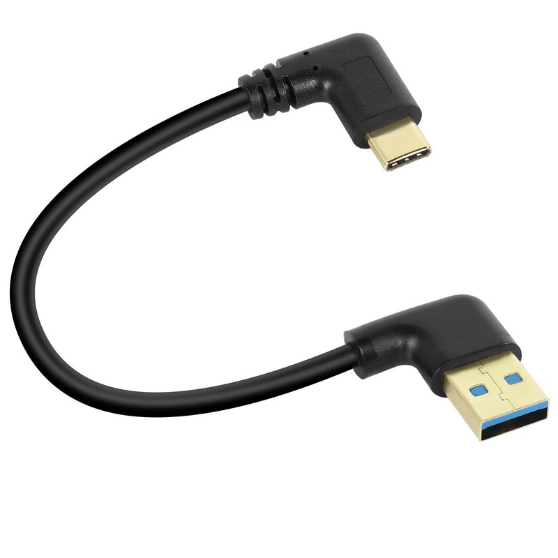 Gold Plated Short Left Angle USB Type C Cable 90 Degree 18W 0.25M Black