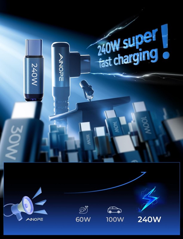 240W USB to USB Cable Fast Charging 15FT,Right Angle Fast Charging Cable Fits... gallery
