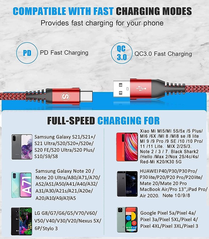 USB Cable 3.1A Fast Charging [2Pack,3.3ft+3.3ft], USB-A to USB-Charger Nylon ... gallery
