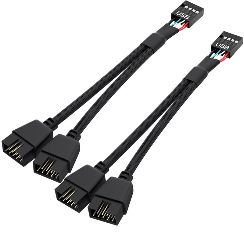 2 Pack Motherboard 9 Pin USB 2.0 to Dual 9 Pin Extension Splitter