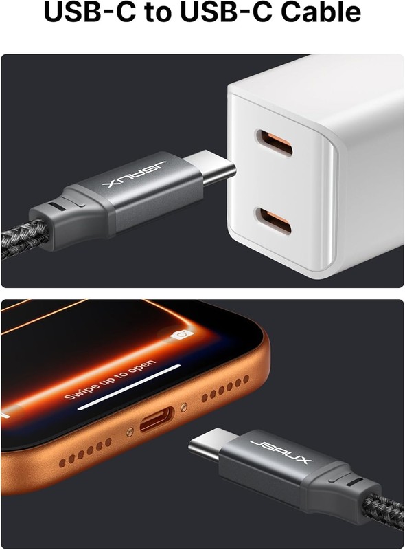 JSAUX 100W USB C to USB C Cable [2-Pack 6.6FT], Type C Fast Charging Cord Compat gallery