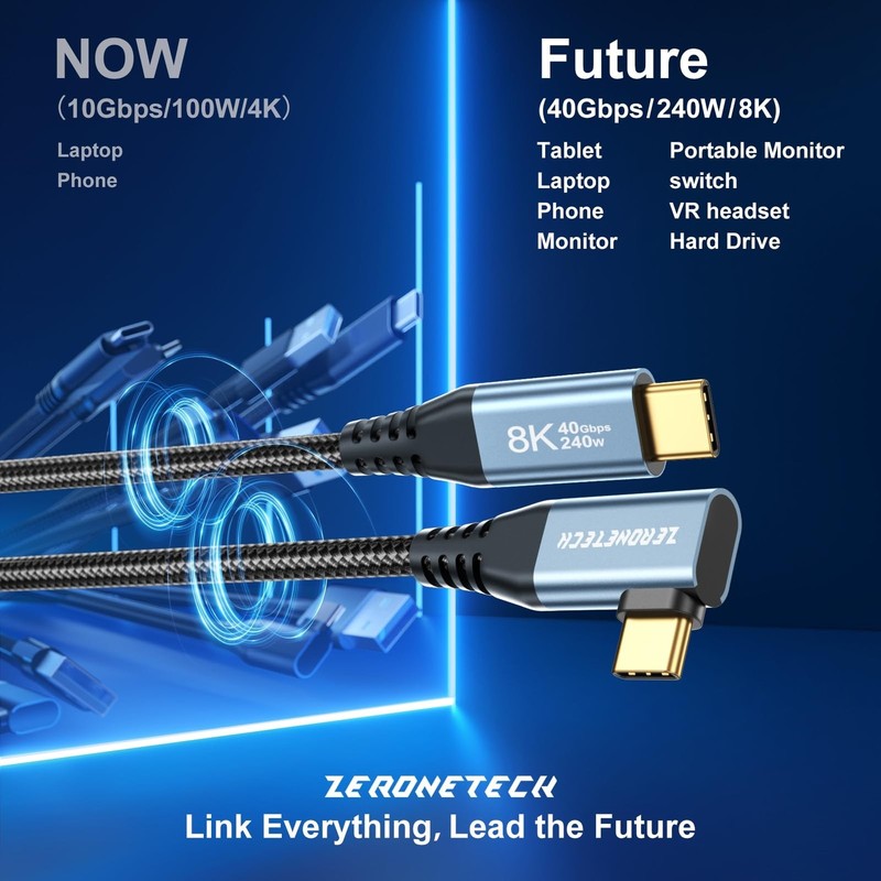 USB Monitor Cable 8K60Hz/4K144Hz, Right Angle Display Video Output, 40Gbps Hi... gallery