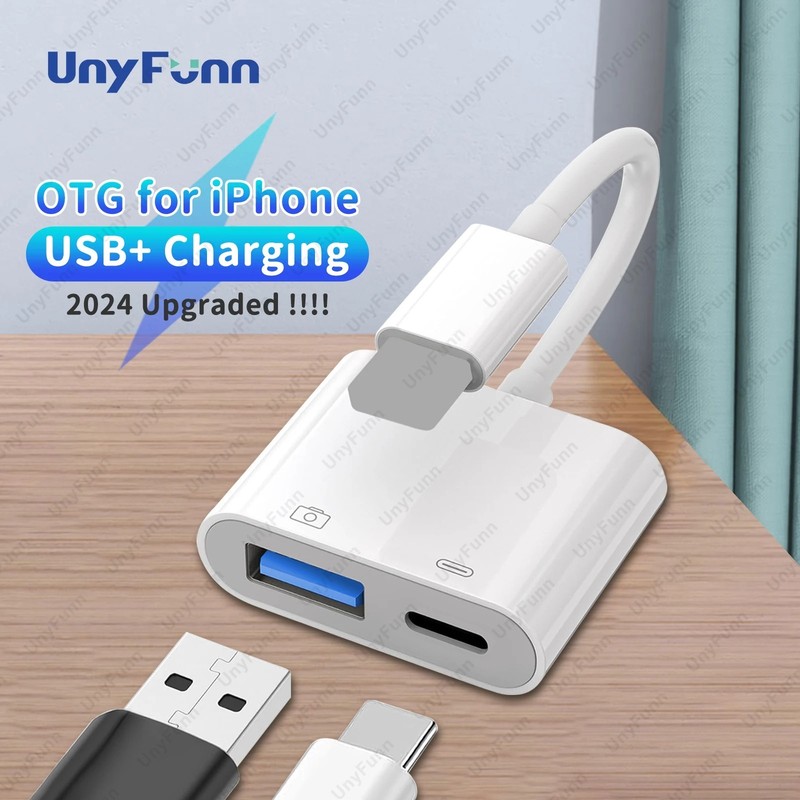 OTG USB Adapter with Charging Port for iPhone USB Camera Card Reader Flash Drive gallery