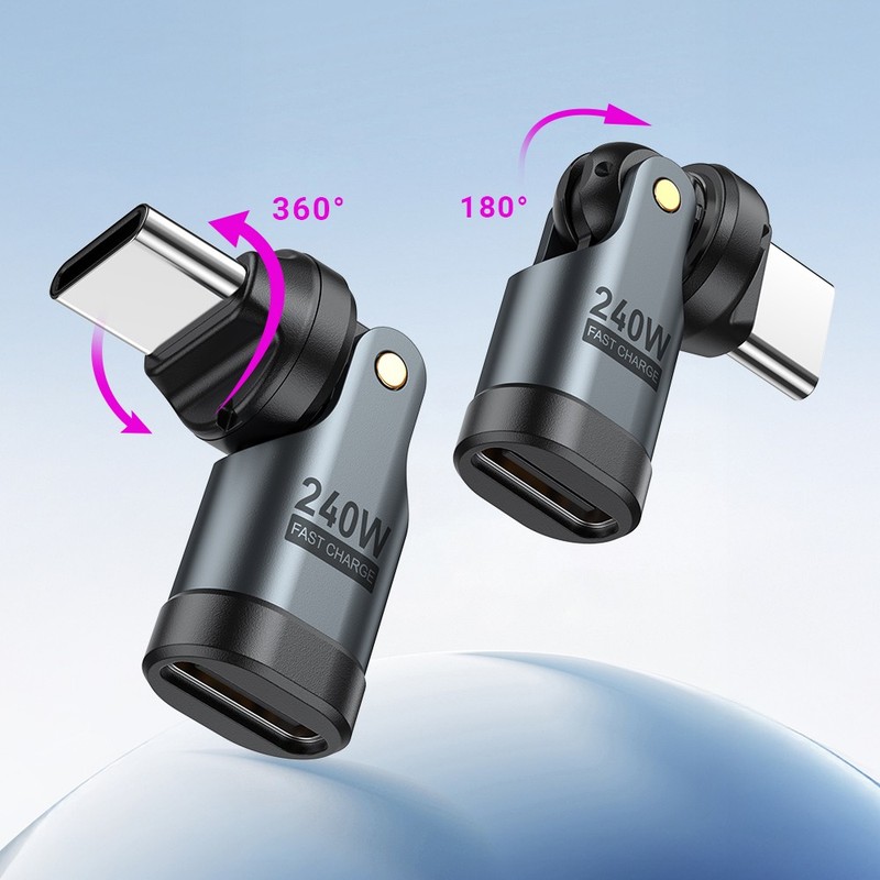 2pcs PD 240W 540° USB-C Adapter, 360&180 Degree C to C Adapters for Phone 17/16