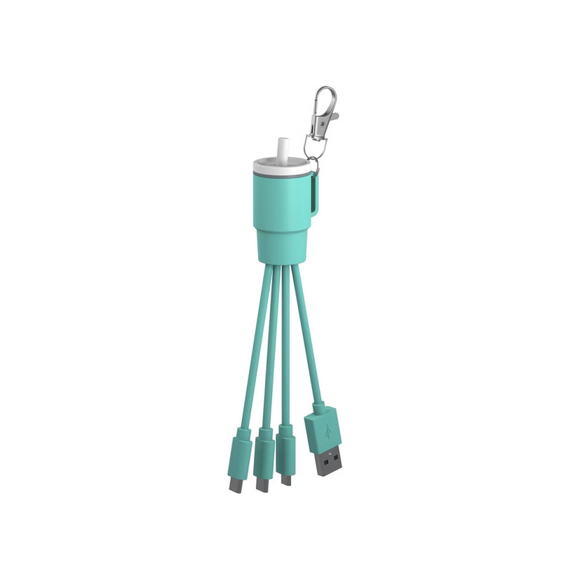 GEMS Novelty ‘Tumbler’ 3-in-1 Keychain Charging Cable: USB, Micro USB, USB-C