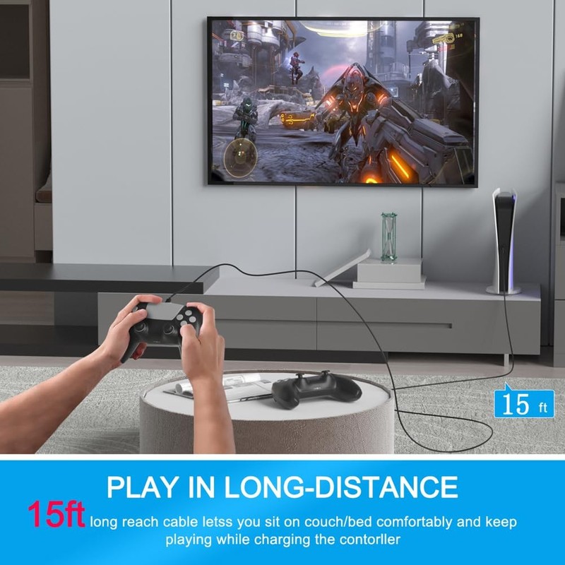 15FT Long Micro USB Cable,PS4 Controller Charger Cord for Xbox One S X,PS4 Ch... gallery