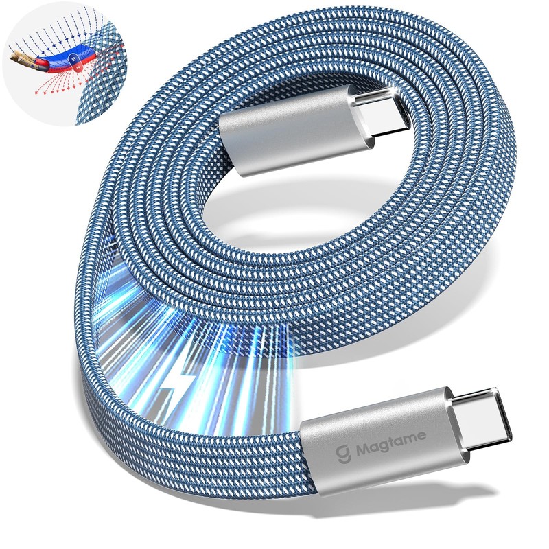 Magnetic 240W USB to USB Cable, Coiled USB Cable Fast Charging for iPhone 15/…