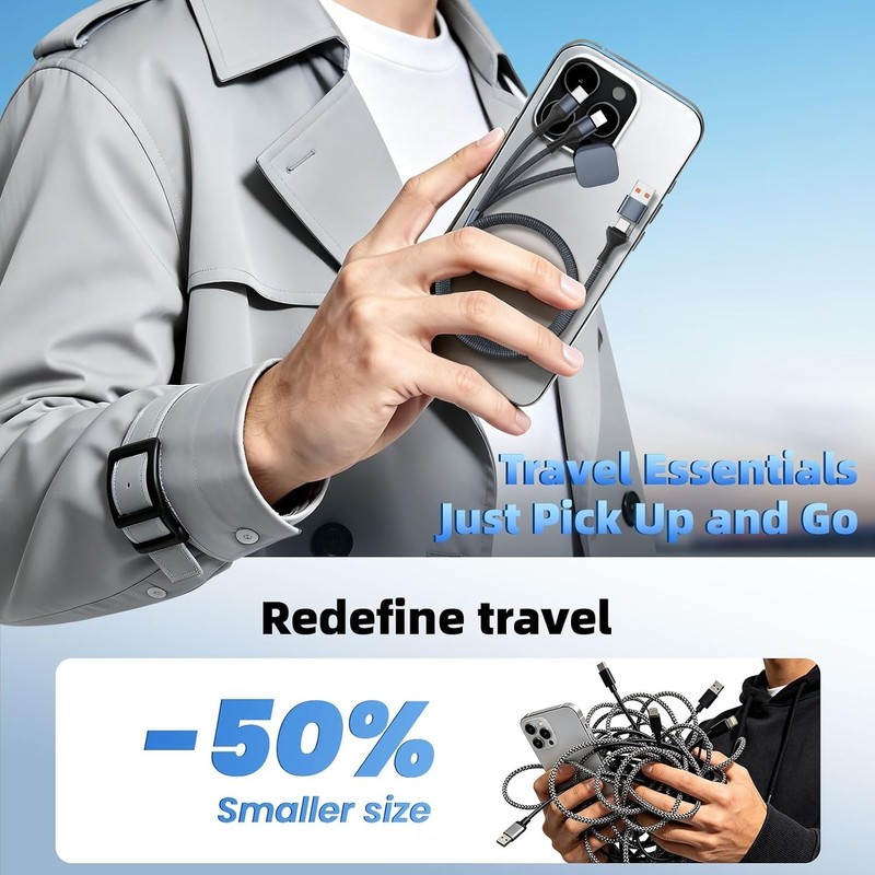 Tangle-Free 4FT Multi Charging Cable for iWatch & iPhone - Travel Essential gallery