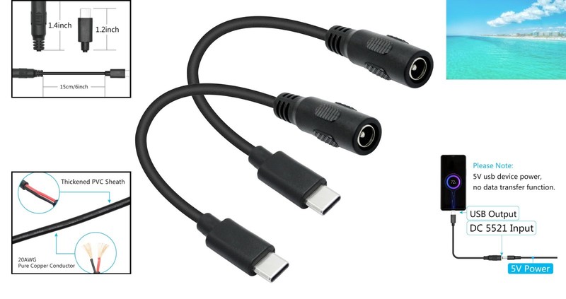 30cm USB C to 5.5x2.1mm DC Power Cable – 100W Fast Charging Versatile Adapter gallery