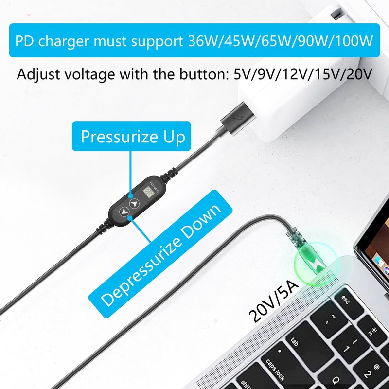PD 100W USB C to DC Power Cord 3FT, USB Type C Male to DC 5.5mm x 2.5mm Male ... gallery