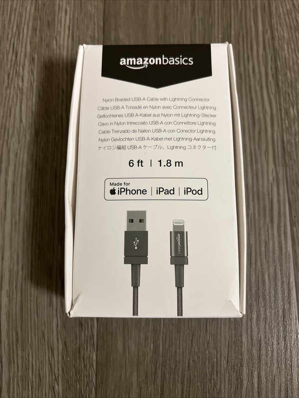 Amazon Basics Nylon USB-A to Cable Cord, MFi 6 , Dark Gray