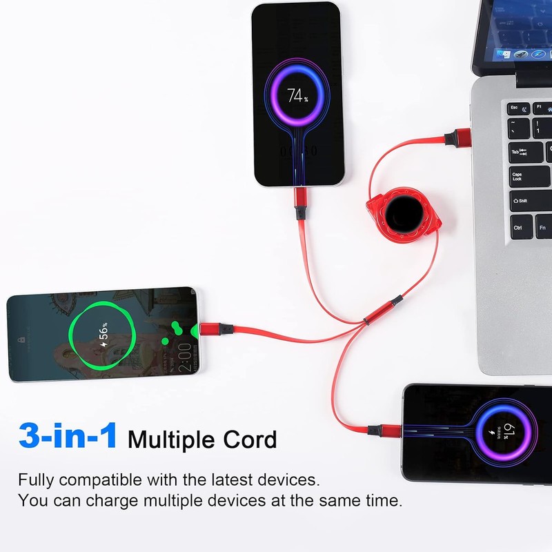 3 in 1 Retractable Fast Charging Cord For IOS/Type C/Micro USB Charger Cables US gallery