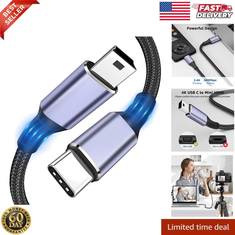 USB C to Mini USB Cable 3FT, [Aluminum Shell, Braided] Durable Mini-B 5-Pin to
