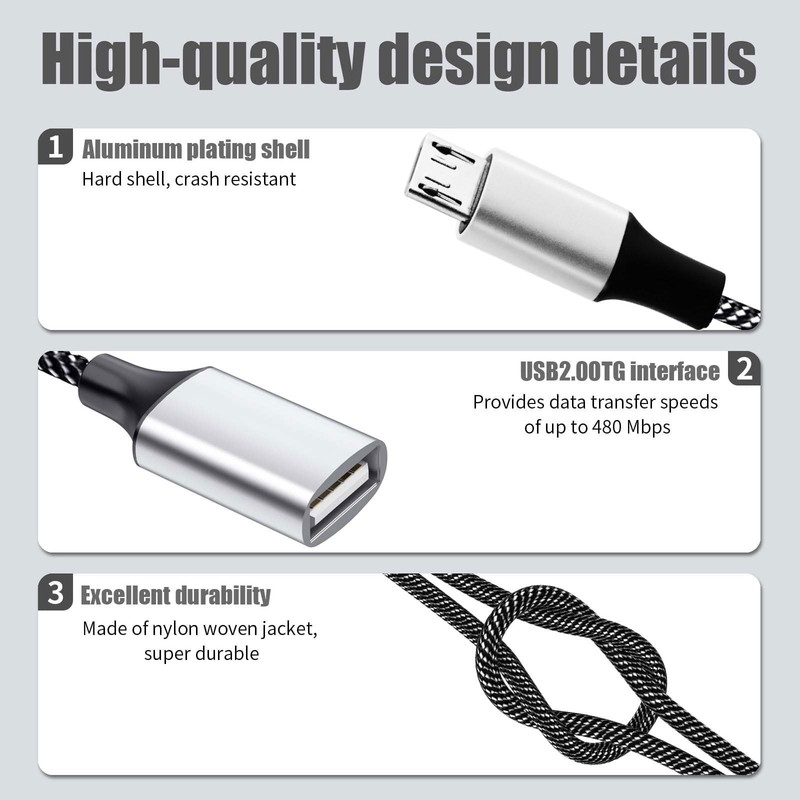 2 Pack Short Micro USB To USB A Splitter Male Dual Micro Charging Cable Cord gallery