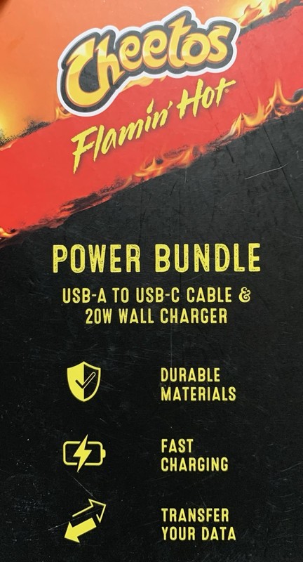 NEW Cheetos Flamin' Hot Power Bundle 4ft USB-A to USB-C Cable & 20W Wall Charger gallery