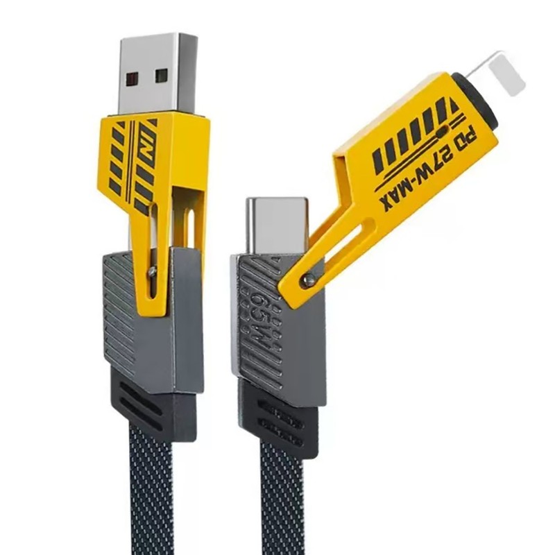 1M 4-in-1 PD65W Multi-Function Type-C Cable for iPhone Samsung Android black