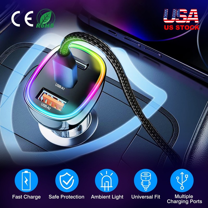 iMountek 90W 3 Ports Fast Charge Car Charger QC3.0 PD3.0 USB Type-C LT Car Cigar